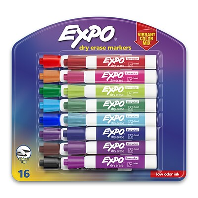 EXPO Low Odor Dry Erase Vibrant Color Markers, Chisel Tip, Assorted Colors, 16/set (1927526SAN)