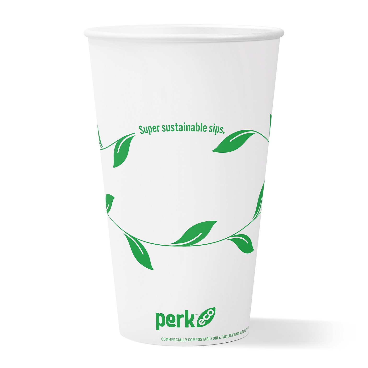 Perk™ Eco Compostable Paper Hot Cup, 16 Oz., White/Green, 300/Carton (PK56221)