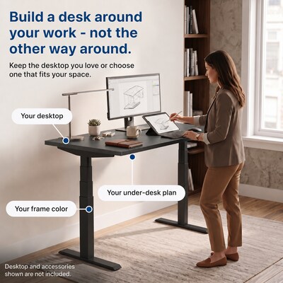 Uncaged Ergonomics Rise Up 3-stage Dual Motor Electric Standing Desk Frame, Black, Desktop Not Included (RUB)