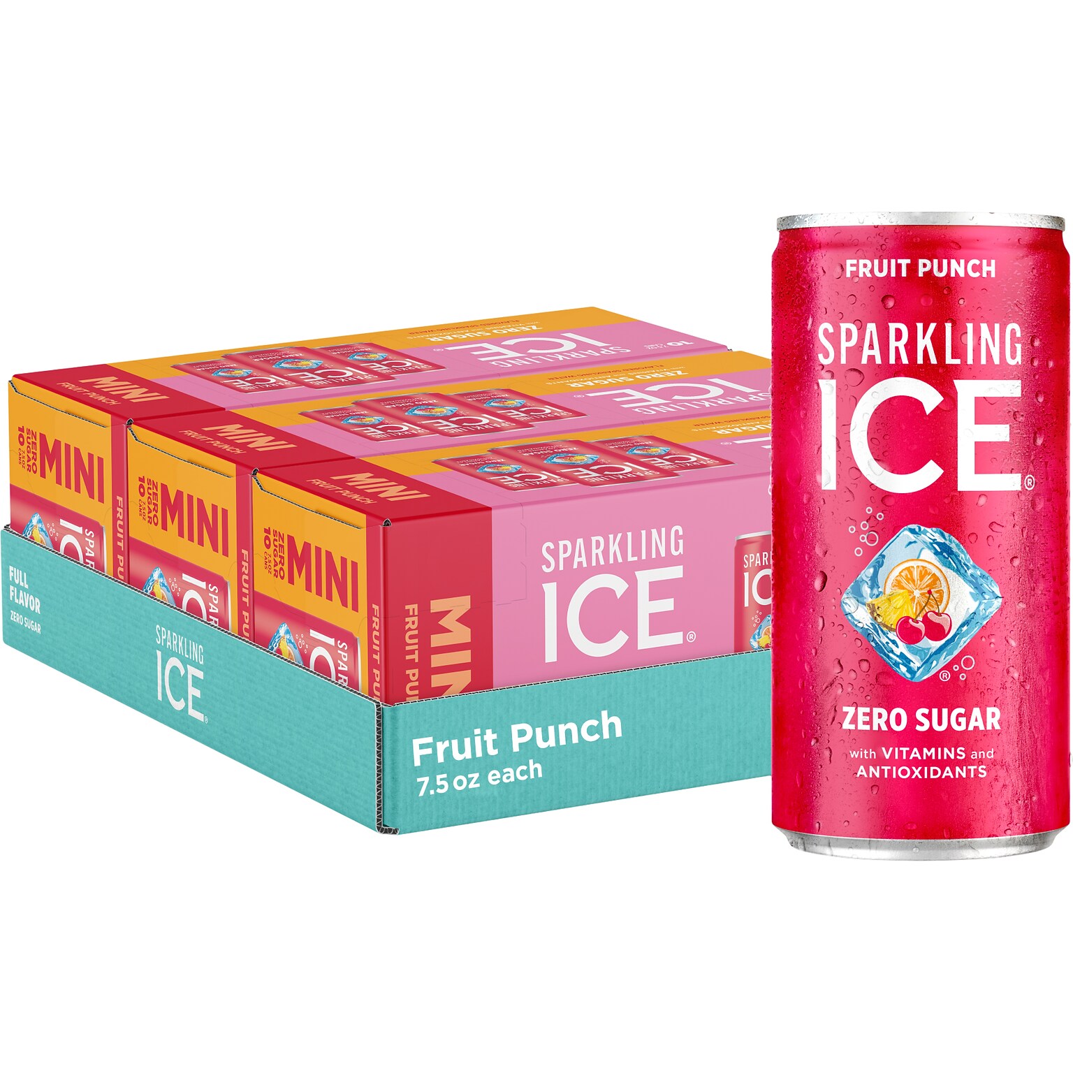 Sparkling Ice Mini Fruit Punch Flavored Sparkling Water, 7.5 fl. oz., 10 Cans/Pack, 3 Packs/Carton (FG00619)