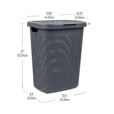Mind Reader Plastic Laundry Hamper with Lid, Gray (50HAMP-GRY)