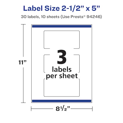 Avery Rectangle Laser/Inkjet Multipurpose Labels, 2.5" x 5", White, 30 Labels/Pack (19479390975)