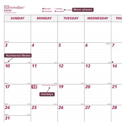 2027 Brownline Classic 22" x 17" Monthly Desk Pad Calendar, White/Burgundy (C1731-27)