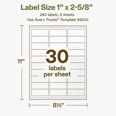 Avery Hemp Rectangle Laser/Inkjet Multipurpose Labels, 1" x 2-5/8", Off-White (240/Pack)