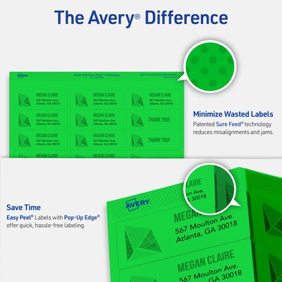 Avery Sure Feed Laser Address Labels, 1" x 2 5/8", Neon Green, 750 Labels/Pack (5971)