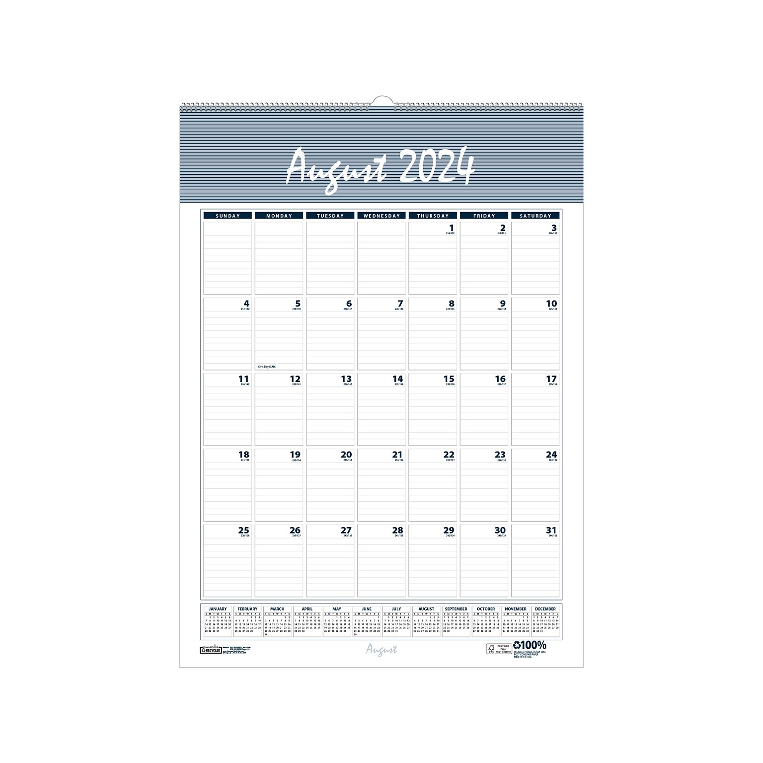 2024-2025 House of Doolittle Bar Harbor 31 x 21 Academic Monthly Wall Calendar, Wedgwood Blue/Gray (354-25)