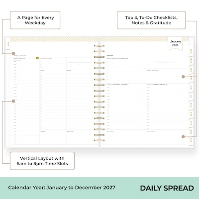 2027 Blue Sky Day Designer 8 x 10 Daily Planner, Black/White (161647)