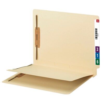 Smead Reinforced End-Tab Fastener Folders with Divider, 2-Fasteners, Letter Size, Manila, 50/Box (34220)