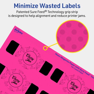 Avery Laser/Inkjet Cigar Multipurpose Labels, 1.5" x 3.5", Neon Magenta, 200/Pack (94122)