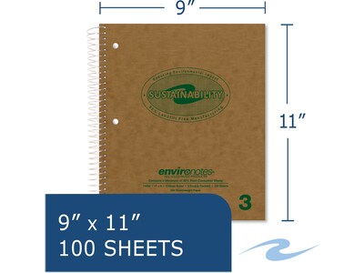 Roaring Spring Paper Products Environotes 3-Subject Notebooks, 9" x 11", College Ruled, 100 Sheets, Brown, /Carton (13484CS)