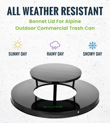 Alpine Industries Rain Bonnet Trash Can Lid, 38 Gallon Trash Cans, Black (479-38-A)