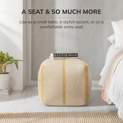Anji Mountain Waterbury Beige Honey Mustard Fabric Square Pouf Ottoman (AMBPF114-1818)