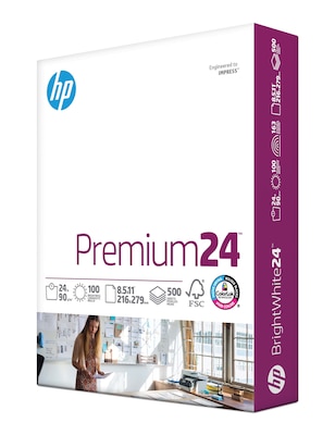 HP Premium24 8.5 x 11 Laser Paper, 24 lbs., 100 Brightness, 500 Sheets/Ream (HPJ1124)