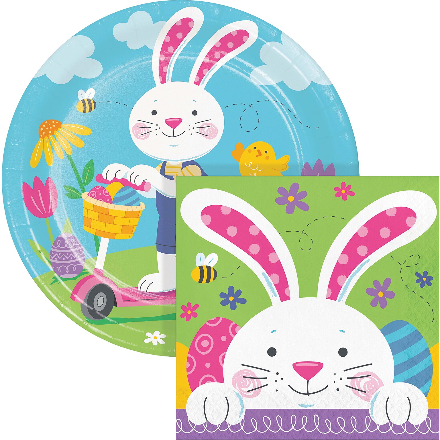 Say Hooray! Bunny Bliss Easter Disposable Paper Plates and Napkins Set, 48/Pack (DTC9626E2G)