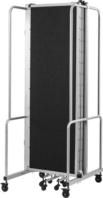 National Public Seating Robo Series 5-Panel Folding Mobile Room Divider, 72"H x 118"W, Black Fabric (RDG6-5PT10)