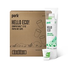 Perk™ Compostable Paper Hot Cup, 12 Oz., White/Green, 500/Carton (PK56222CT)