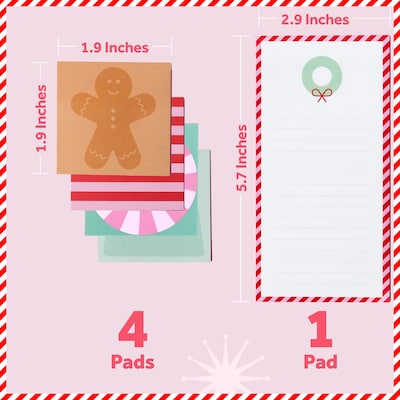 Post-it Jingle Sticky Notes, Assorted Sizes, Holiday Theme, Assorted Colors, 50 Sheets/Pad, 5 Pads/Pack (HOL25-JN-HAUS)