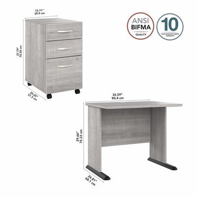 Bush Business Furniture Studio A 36"W Small Computer Desk with 3 Drawer Mobile File Cabinet, Platinum Gray (STA005PGSU)