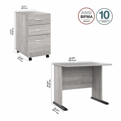 Bush Business Furniture Studio A 36"W Small Computer Desk with 3-Drawer Mobile File Cabinet, Platinum Gray (STA005PGSU)