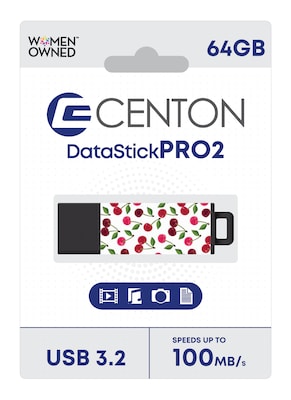 Centon DataStick Pro2 64GB USB 3.2 Type A Flash Drive, Cherries (C1U3T039A64G.25)