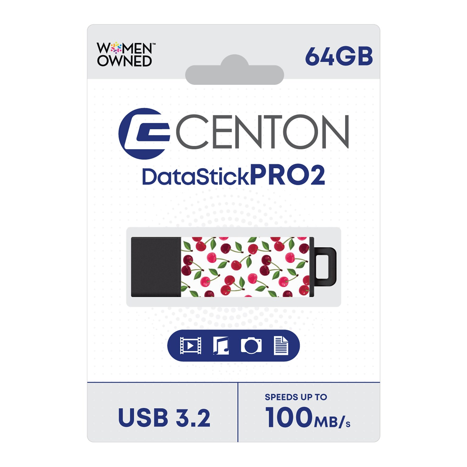 Centon DataStick Pro2 64GB USB 3.2 Type A Flash Drive, Cherries (C1U3T039A64G.25)