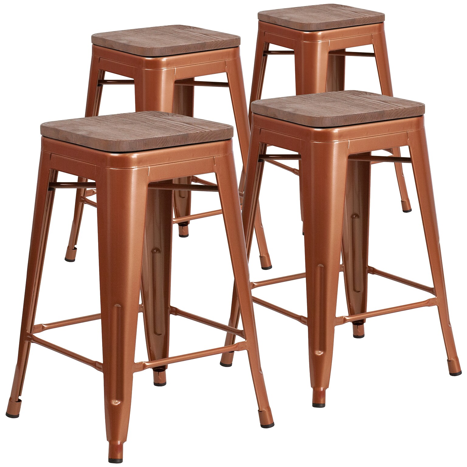 Flash Furniture Shania Industrial Metal Counter Height Stool without Back, Copper, 4-Pieces/Pack (4ETBT350324POCW)