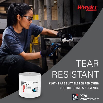 WypAll PowerClean X70 Fabric Cleaning Wipers, 13.3" x 13.4", White, 870 Sheets/Roll (41600)
