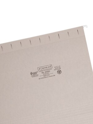 Smead Hanging File Folders, 1/5-Cut Tab, Letter Size, Gray, 25/Box (64063)