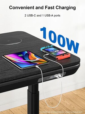 ErgoAV 56.7"W Electric Rectangular Adjustable Standing Desk, Black (ERDS1-01B)