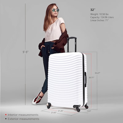 DUKAP Adly 33.27" Hardside Suitcase, 4-Wheeled Spinner, TSA Checkpoint Friendly, White (DKADL00XL-WHI)