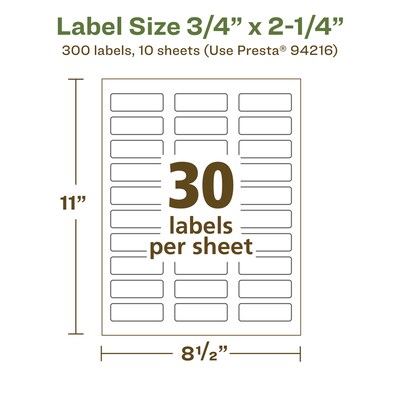 Avery EcoFriendly Laser/Inkjet Rectangle Multipurpose Labels, 3/4" x 2-1/4", White, 300/Pack (94216)