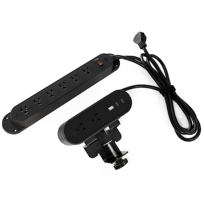 HAT Design Works Reya 8-Outlet 3-USB Port Power Strip, 9’, Black (PWRG-ACCW-TD-STRP-BK)