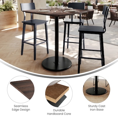 Flash Furniture Acadia Square Wooden Dining Table with Round Base, 36"D x 36"W, Dark Brown/Black Base (STSQ36WBRTR24B)