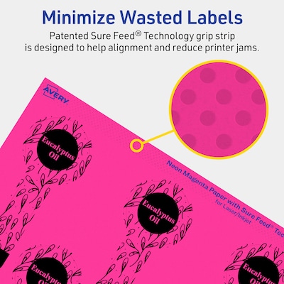 Avery Lollipop Laser/Inkjet Multipurpose Labels, 1.5" x 4", Neon Magenta (160/Pack)