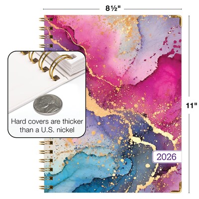 2026 Global Printed Products 8.5" x 11" Weekly & Monthly Planner, Paperboard Cover, Rainbow Gold Marble (FSHN-CY26-8511-36)