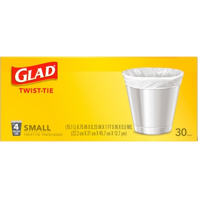 Glad 4 Gallon Kitchen Trash Bags, 30/Box (78817)
