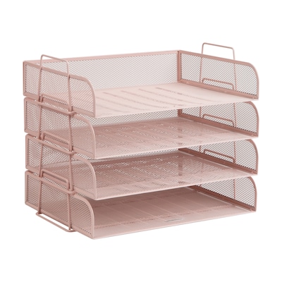 Mind Reader Metal Side Loading Stackable Letter Tray, Pink (DSTACK4-PNK)