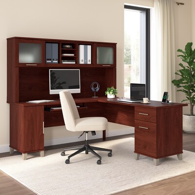 Bush Home Somerset 72 W L Shaped Computer Desk with Hutch, Hansen Cherry (SET001HC)