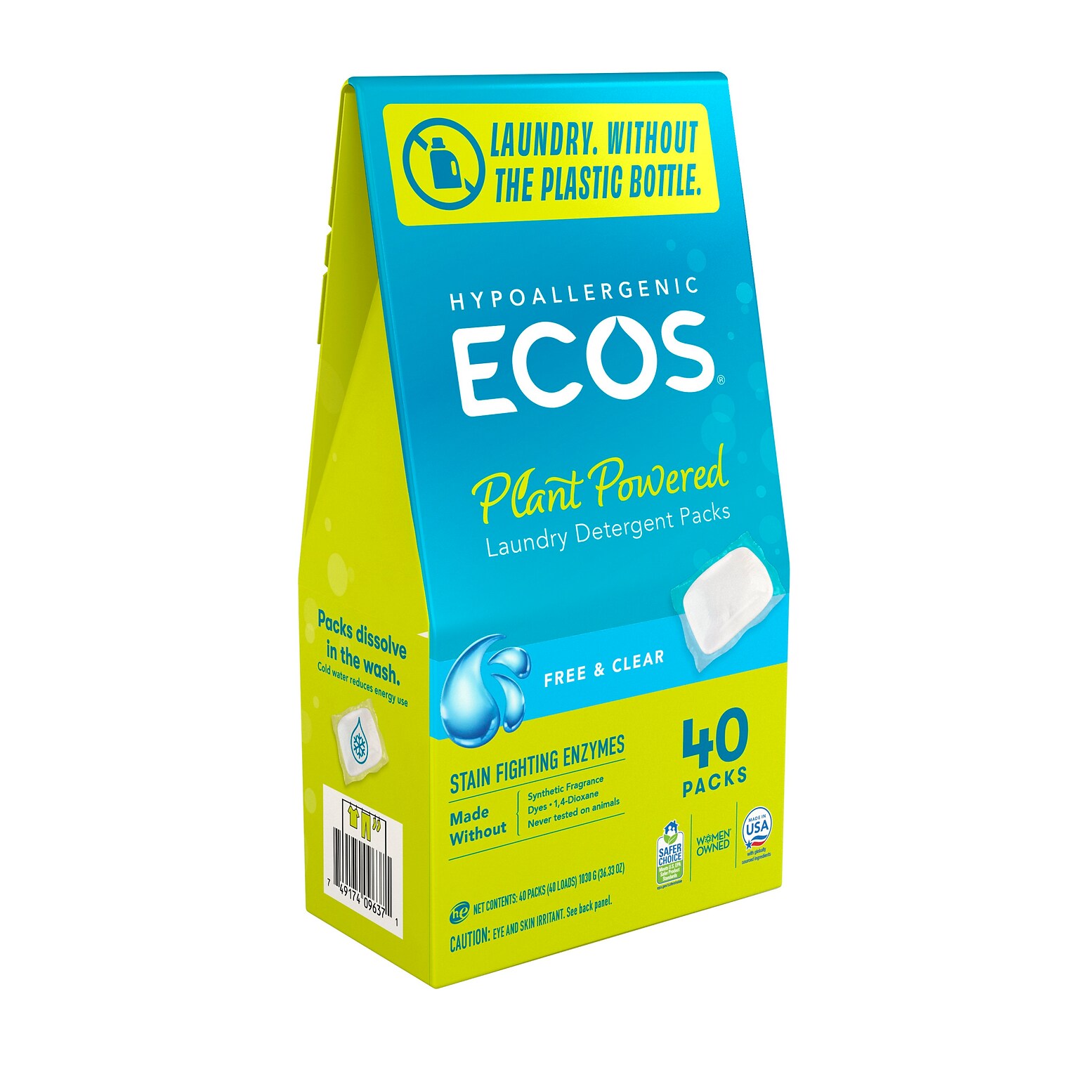 ECOS Laundry Detergent Packs with Enzymes, Free & Clear, 40/Pack (9637/06)