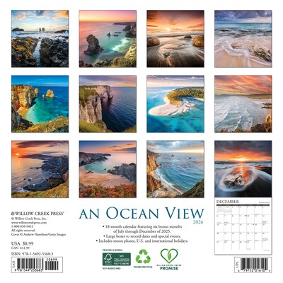2026 Willow Creek Ocean View 7 x 7 Monthly Wall Calendar (53683X)