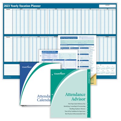 2023 ComplyRight Attendance Tracking Kit, 24 x 36 Yearly Dry Erase Wall Calendar, Blue/White (A010