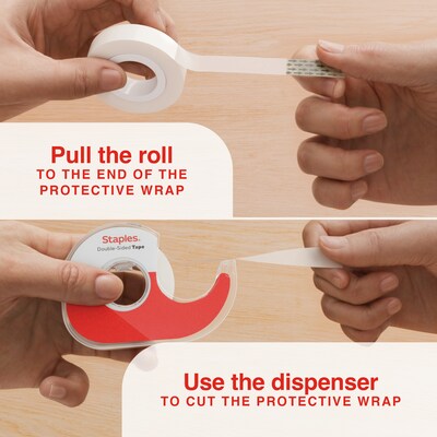 Staples Double-Sided Tape with Dispenser, 1/2" x 13.8 yds., 6/Pack (ST62849)