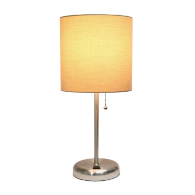 Creekwood Home Oslo 19.5 LED Table Lamp with USB Port, Brushed Steel/Tan Shade (CWT-2012-TN-LB)