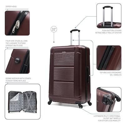 InUSA Pilot 33.27" Hardside Suitcase, 4-Wheeled Spinner, TSA Checkpoint Friendly, Wine (IUPIL00XL-WIN)