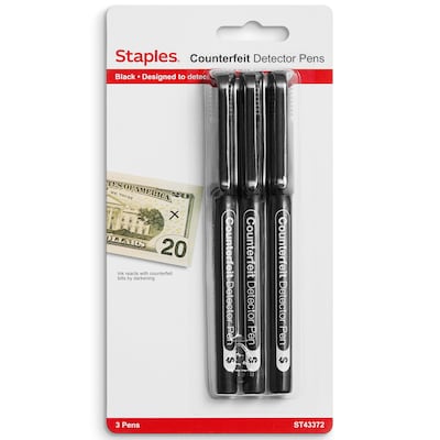 Staples Counterfeit Pens, Black, 3/Pack (ST43372/43372)