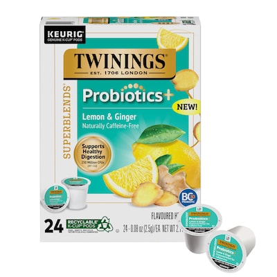 Twinings Probiotics+ Herbal Lemon & Ginger Tea, Keurig® K-Cup® Pods, 24/Box (F16930)