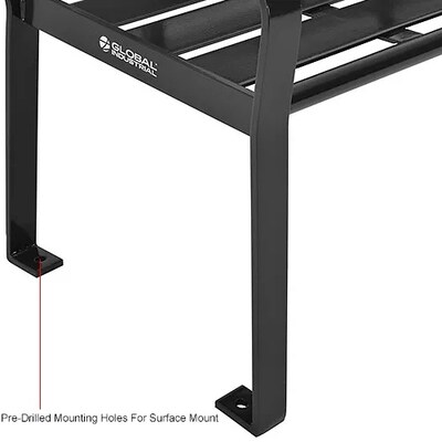 Global Industrial 8' Outdoor Horizontal Steel Slat Park Bench w/ Back, Black (436976BK)