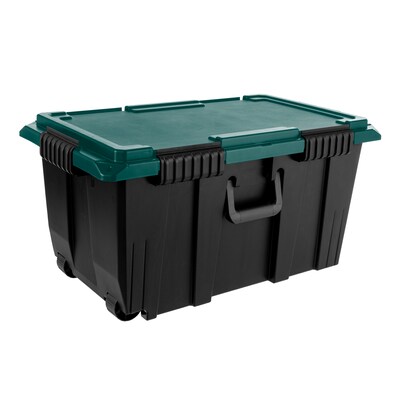 Remington Heavy-Duty Rolling 20 Gal. Storage Container with Latching Lid, Plastic, Black & Green, 2/Pack (500511)