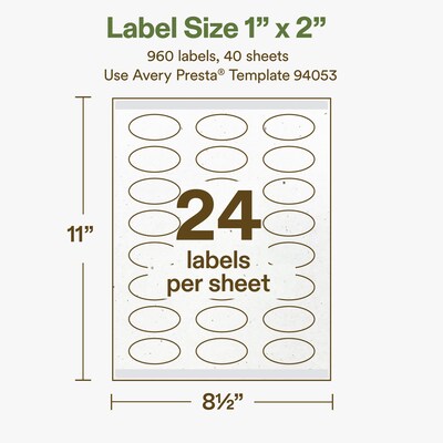 Avery Hemp Oval Laser/Inkjet Multipurpose Labels, 1" x 2", Off-White (960/Box)