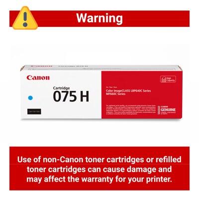 Canon 075 Cyan High Yield Toner Cartridge, Prints Up to 2,500 Pages (6368C001)